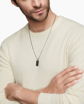 Chevron Tag in Sterling Silver with Black Diamonds, 27mm